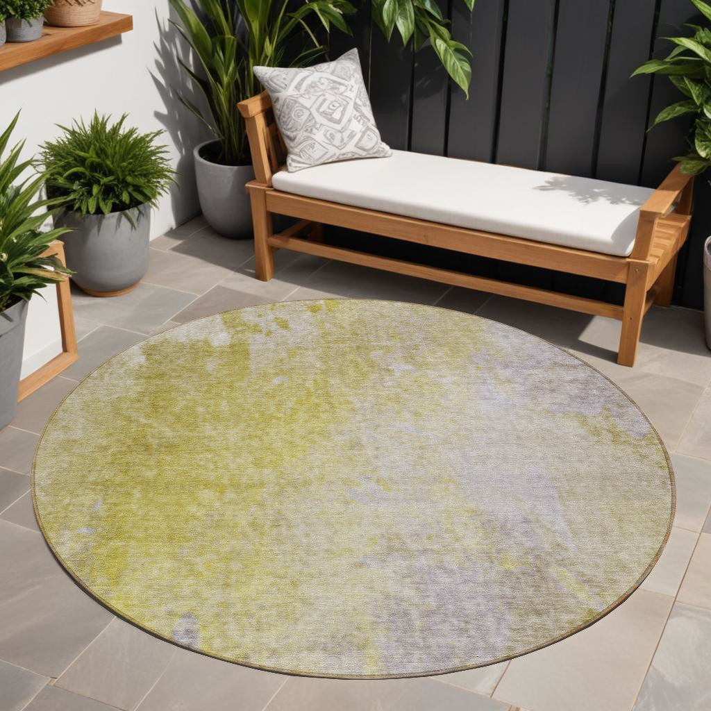 8 Round Gold Beige and Purple Round Abstract Washable Non Skid Indoor Outdoor Area Rug