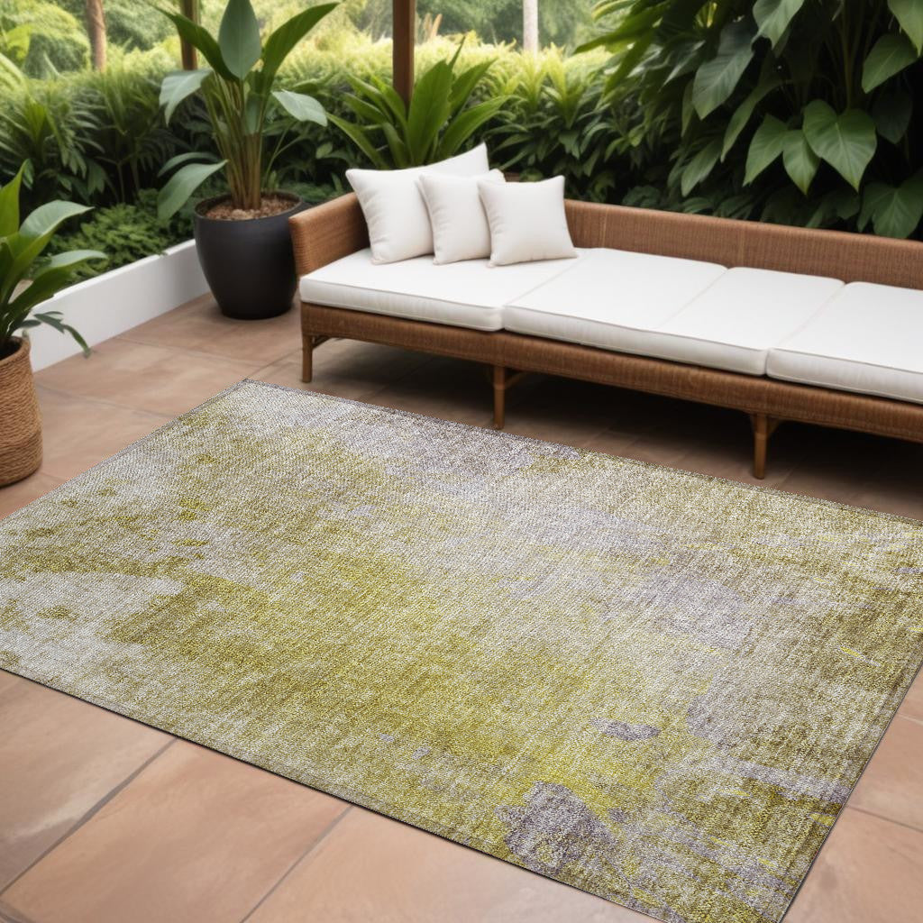 8 X 10 Gold Beige and Purple Abstract Washable Non Skid Indoor Outdoor Area Rug