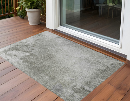 2 X 3 Gray and Off White Abstract Washable Non Skid Indoor Outdoor Area Rug