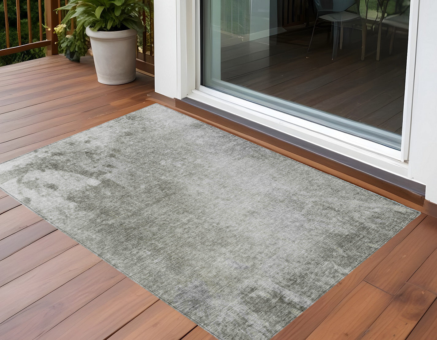 3 X 5 Gray and Off White Abstract Washable Non Skid Indoor Outdoor Area Rug