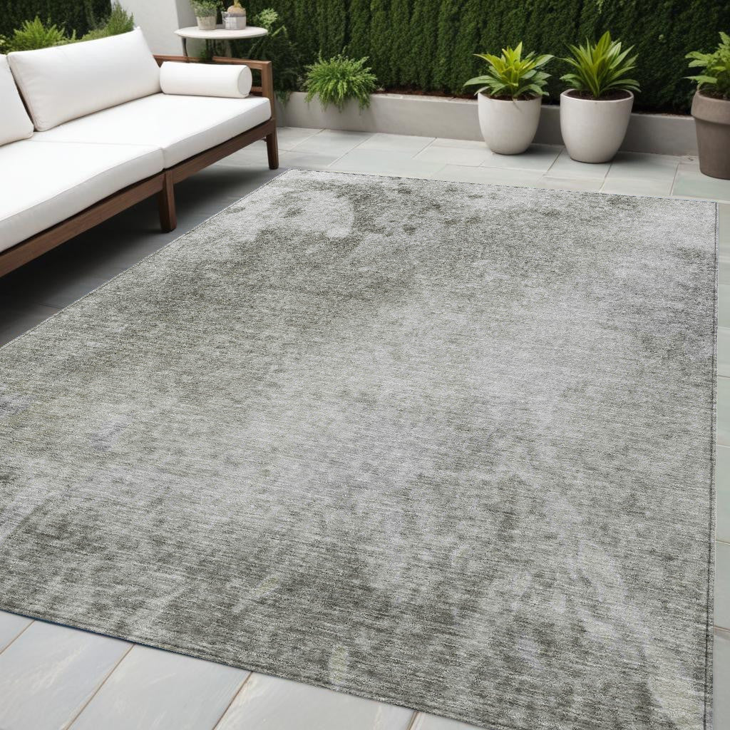5 X 8 Gray and Off White Abstract Washable Non Skid Indoor Outdoor Area Rug