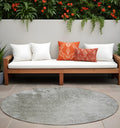 8 Round Gray and Off White Round Abstract Washable Non Skid Indoor Outdoor Area Rug