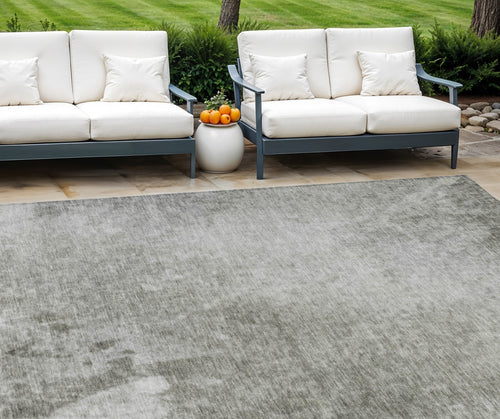 10 X 14 Gray Abstract Washable Indoor Outdoor Area Rug