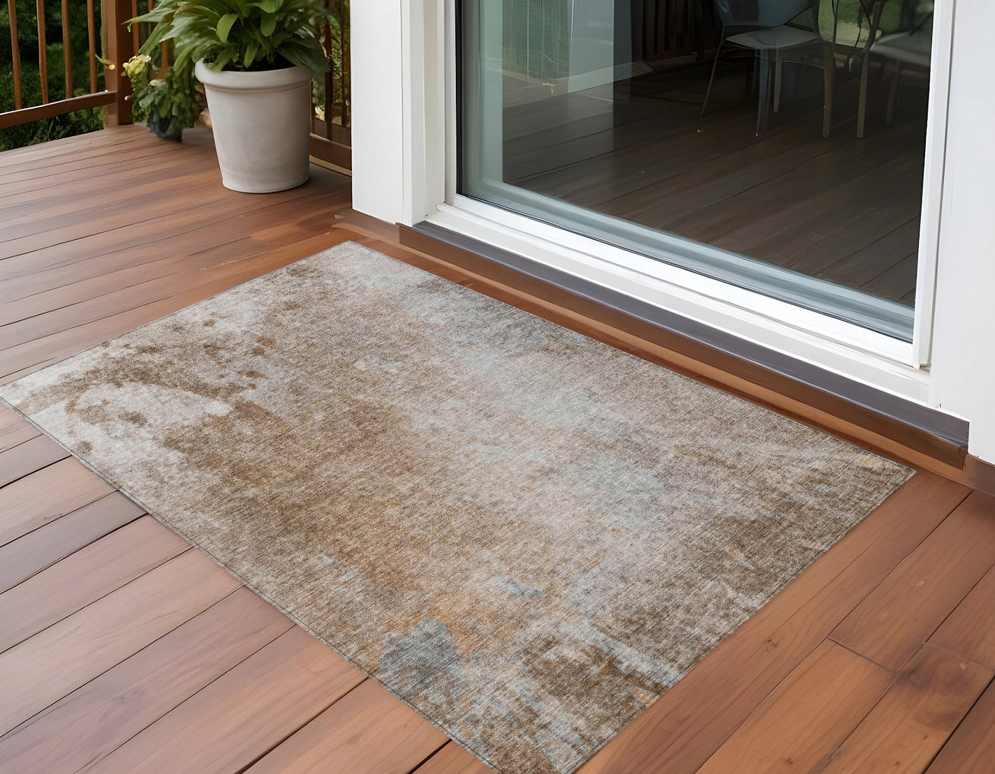 3 X 5 Brown and Off White Abstract Washable Non Skid Indoor Outdoor Area Rug