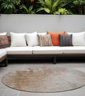 8 Round Brown and Off White Round Abstract Washable Non Skid Indoor Outdoor Area Rug