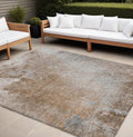 8 X 10 Brown and Off White Abstract Washable Non Skid Indoor Outdoor Area Rug