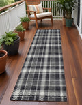 8 Runner Black Gray and White Plaid Washable Non Skid Indoor Outdoor Runner Rug