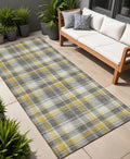 8 Runner Gray Yellow and White Plaid Washable Non Skid Indoor Outdoor Runner Rug