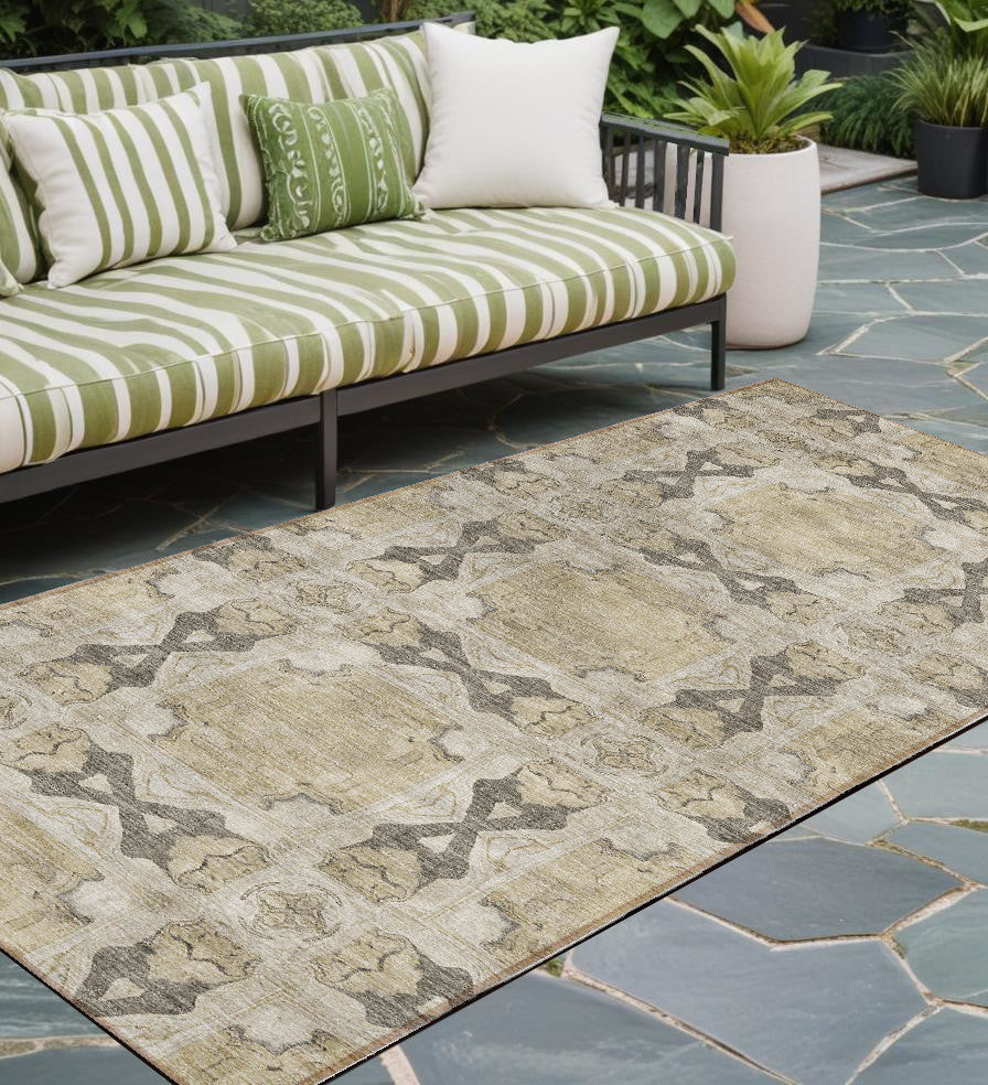 8 Runner Beige and Gray Floral Medallion Washable Non Skid Indoor Outdoor Runner Rug