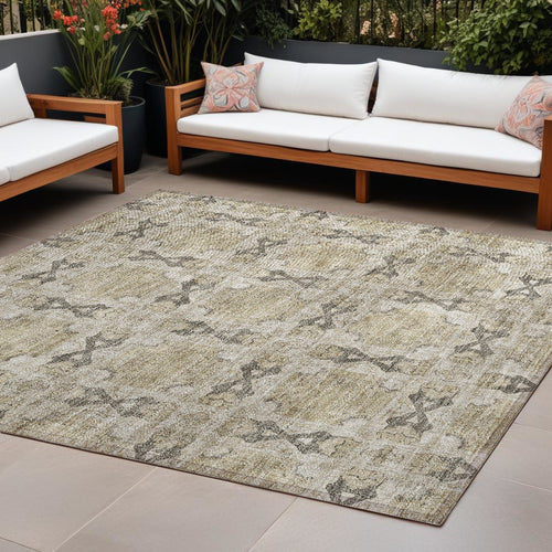 10 X 14 Beige and Gray Floral Medallion Washable Non Skid Indoor Outdoor Area Rug