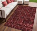 5 X 8 Burgundy and Black Floral Medallion Washable Non Skid Indoor Outdoor Area Rug