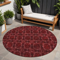 8 Round Burgundy and Black Round Floral Medallion Washable Non Skid Indoor Outdoor Area Rug