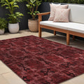 10 X 14 Burgundy and Black Floral Medallion Washable Non Skid Indoor Outdoor Area Rug