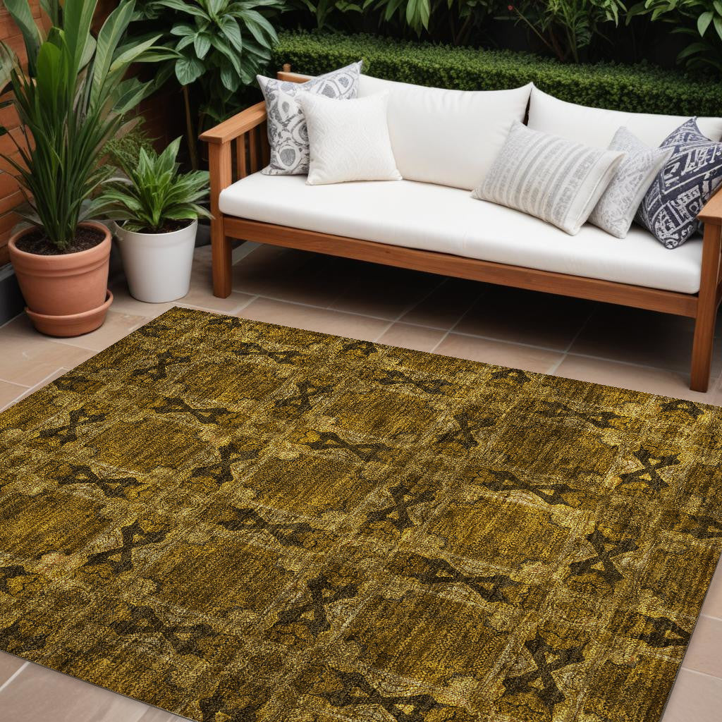 9 X 12 Chocolate Floral Medallion Washable Non Skid Indoor Outdoor Area Rug