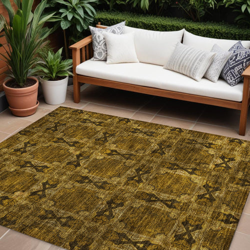 10 X 14 Chocolate Floral Medallion Washable Non Skid Indoor Outdoor Area Rug