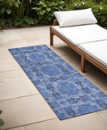8 Runner Denim Blue and Gray Floral Medallion Washable Non Skid Indoor Outdoor Runner Rug