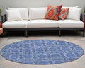 8 Round Denim Blue and Gray Round Floral Medallion Washable Non Skid Indoor Outdoor Area Rug