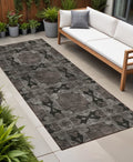 8 Runner Gray and Black Floral Medallion Washable Non Skid Indoor Outdoor Runner Rug