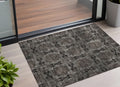 3 X 5 Gray and Black Floral Medallion Washable Non Skid Indoor Outdoor Area Rug
