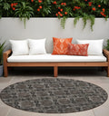 8 Round Gray and Black Round Floral Medallion Washable Non Skid Indoor Outdoor Area Rug