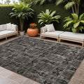 10 X 14 Gray and Black Floral Medallion Washable Non Skid Indoor Outdoor Area Rug