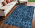 5 X 8 Navy and Gray Floral Medallion Washable Non Skid Indoor Outdoor Area Rug