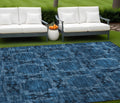 10 X 14 Navy and Gray Floral Medallion Washable Non Skid Indoor Outdoor Area Rug