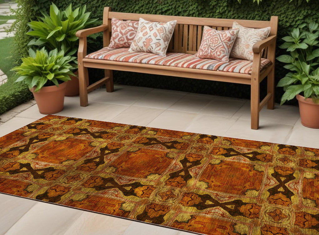 8 Runner Orange and Rust Floral Medallion Washable Non Skid Indoor Outdoor Runner Rug