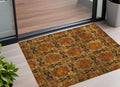 3 X 5 Orange and Rust Floral Medallion Washable Non Skid Indoor Outdoor Area Rug