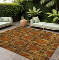 8 X 10 Orange and Rust Floral Medallion Washable Non Skid Indoor Outdoor Area Rug