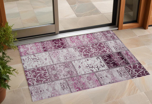 2 X 3 Mountbatten Pink Patchwork Washable Non Skid Indoor Outdoor Area Rug