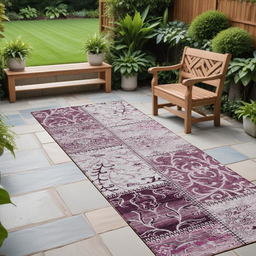 8 Runner Mountbatten Pink Patchwork Washable Non Skid Indoor Outdoor Runner Rug