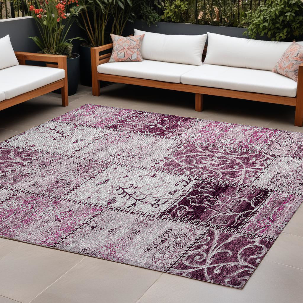 10 X 14 Mountbatten Pink Patchwork Washable Non Skid Indoor Outdoor Area Rug