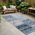 8 Runner Denim Blue Patchwork Washable Non Skid Indoor Outdoor Runner Rug