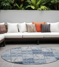 8 Round Denim Blue Round Patchwork Washable Non Skid Indoor Outdoor Area Rug