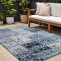 10 X 14 Denim Blue Patchwork Washable Non Skid Indoor Outdoor Area Rug