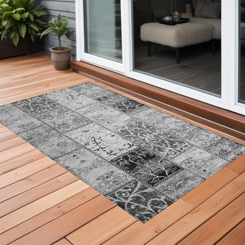 2 X 3 Gray Patchwork Washable Non Skid Indoor Outdoor Area Rug