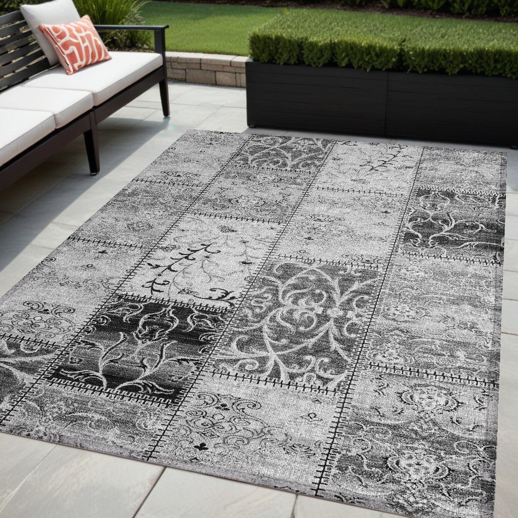 5 X 8 Gray Patchwork Washable Non Skid Indoor Outdoor Area Rug