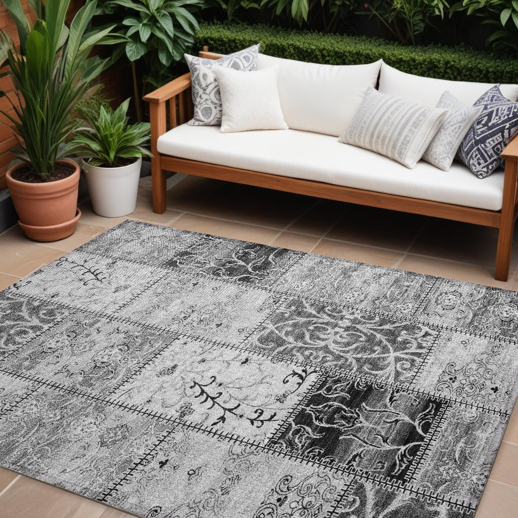 10 X 14 Gray Patchwork Washable Non Skid Indoor Outdoor Area Rug