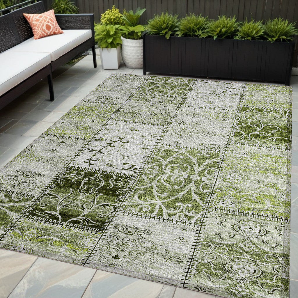 5 X 8 Green Patchwork Washable Non Skid Indoor Outdoor Area Rug