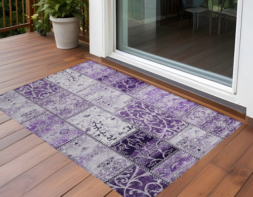 2 X 3 Purple Patchwork Washable Non Skid Indoor Outdoor Area Rug