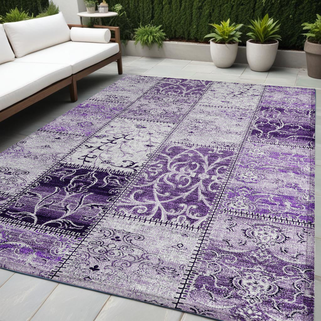 5 X 8 Purple Patchwork Washable Non Skid Indoor Outdoor Area Rug