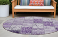 8 Round Purple Round Patchwork Washable Non Skid Indoor Outdoor Area Rug