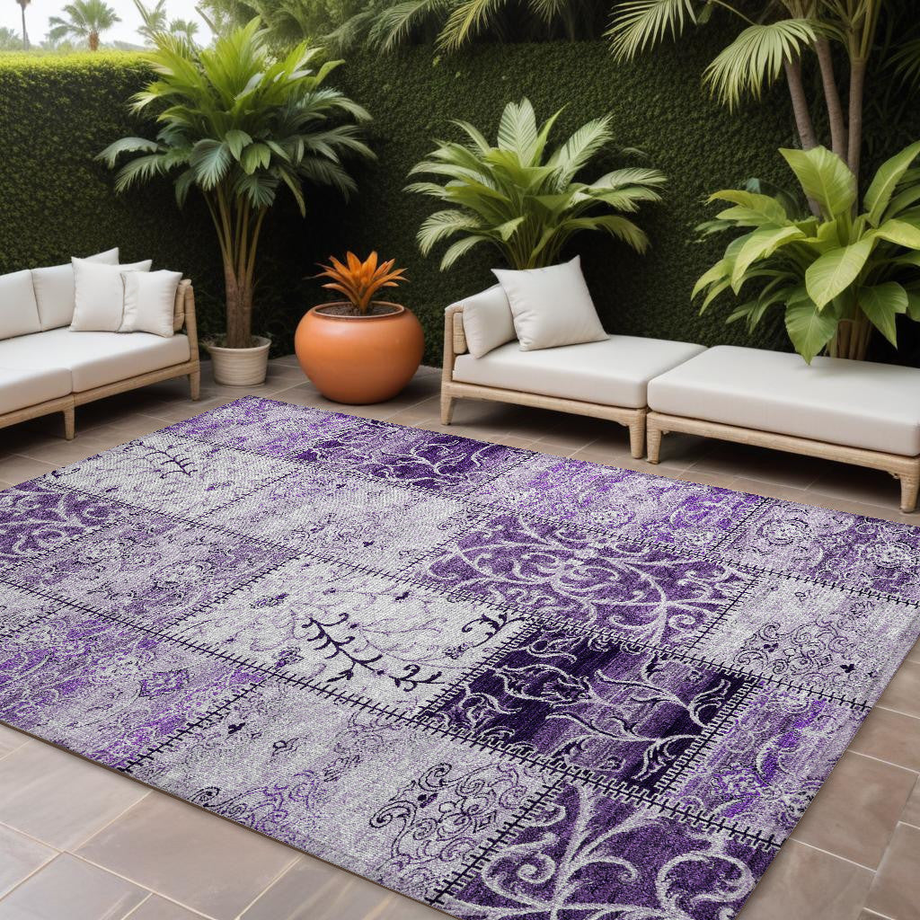 9 X 12 Purple Patchwork Washable Non Skid Indoor Outdoor Area Rug