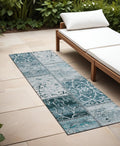 8 Runner Teal Patchwork Washable Non Skid Indoor Outdoor Runner Rug