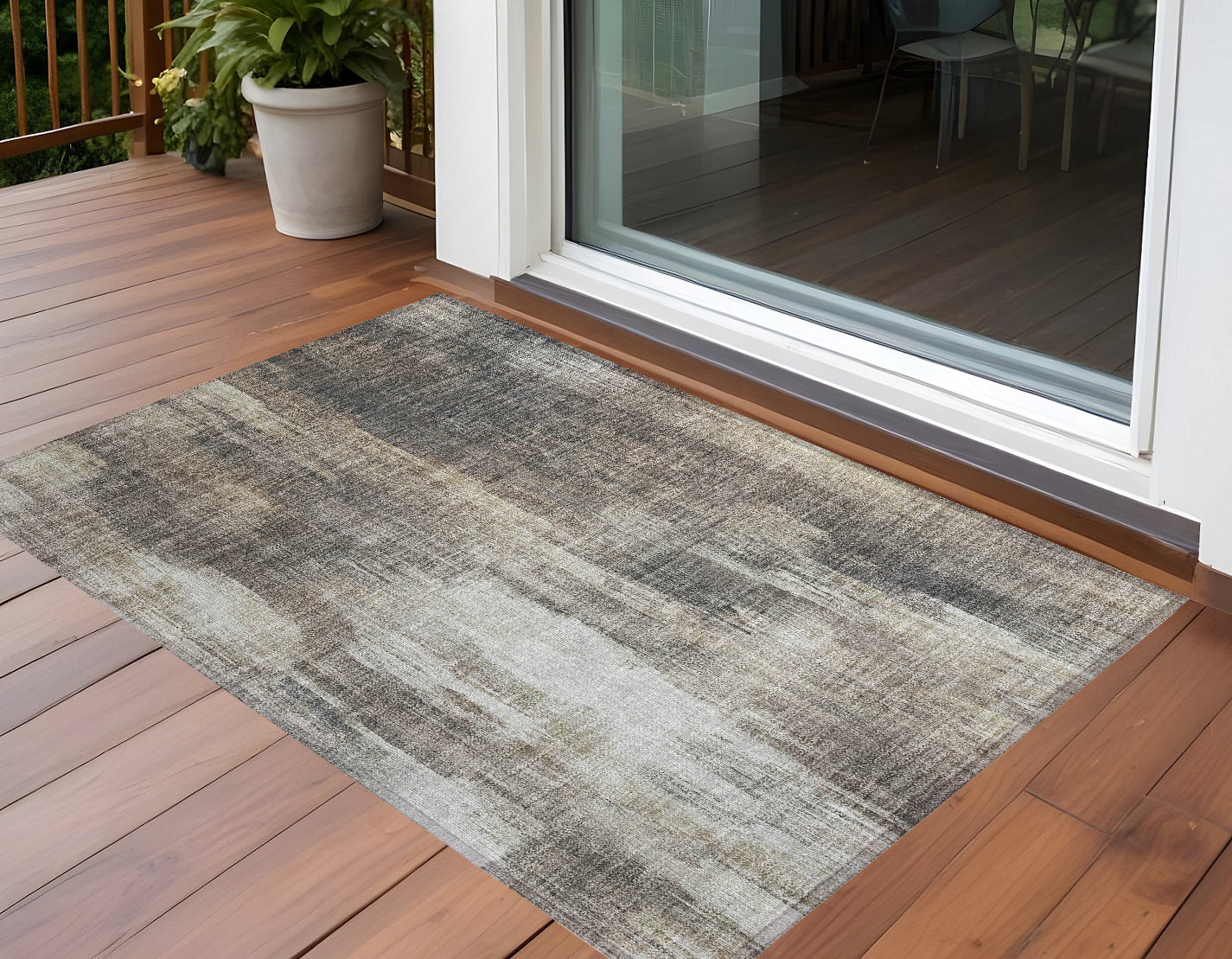3 X 5 Taupe and Gray Abstract Washable Non Skid Indoor Outdoor Area Rug