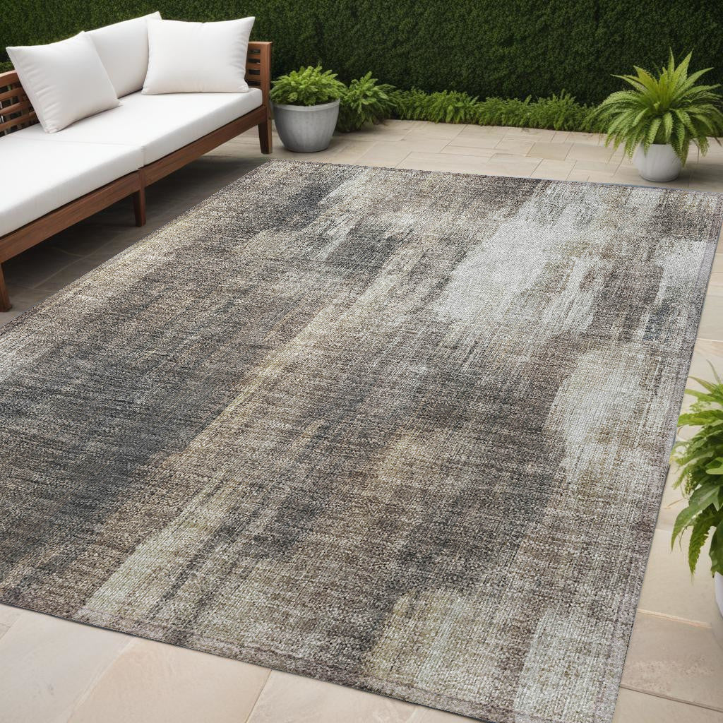 5 X 8 Taupe and Gray Abstract Washable Non Skid Indoor Outdoor Area Rug
