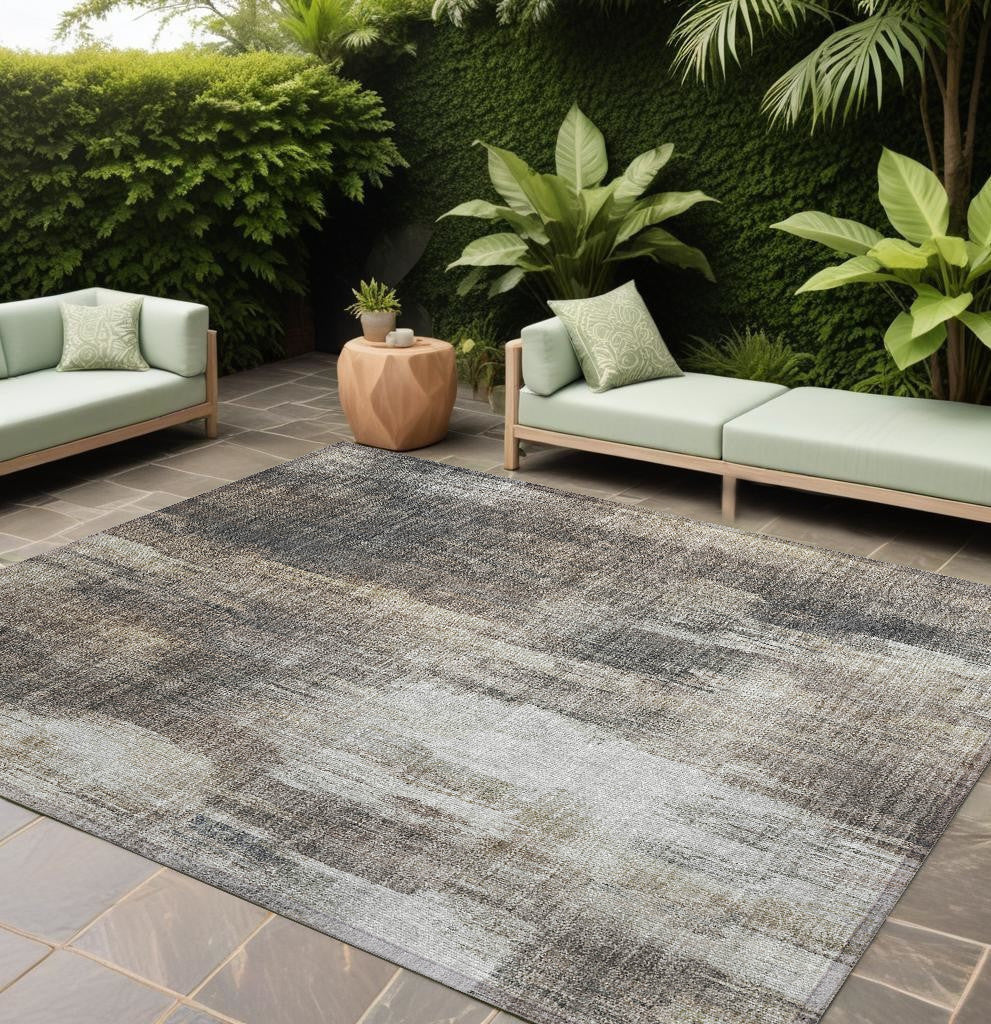 8 X 10 Taupe and Gray Abstract Washable Non Skid Indoor Outdoor Area Rug
