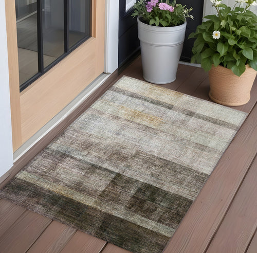 2 X 3 Brown Ombre Washable Non Skid Indoor Outdoor Area Rug