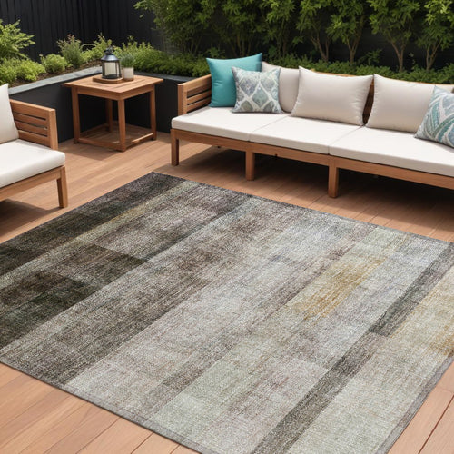 10 X 14 Brown Ombre Washable Non Skid Indoor Outdoor Area Rug